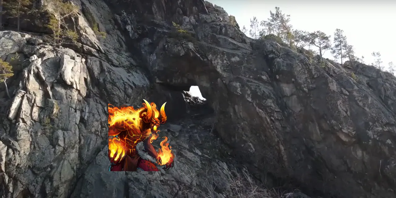 a video game scene of a fire breathing monster