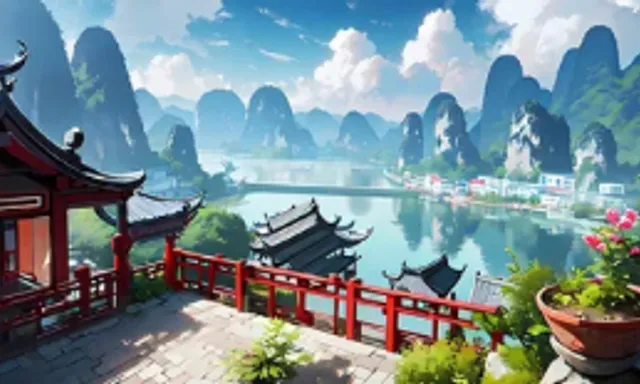 a scenic view of a lake and mountains