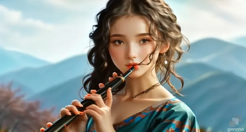 a painting of a woman holding a flute