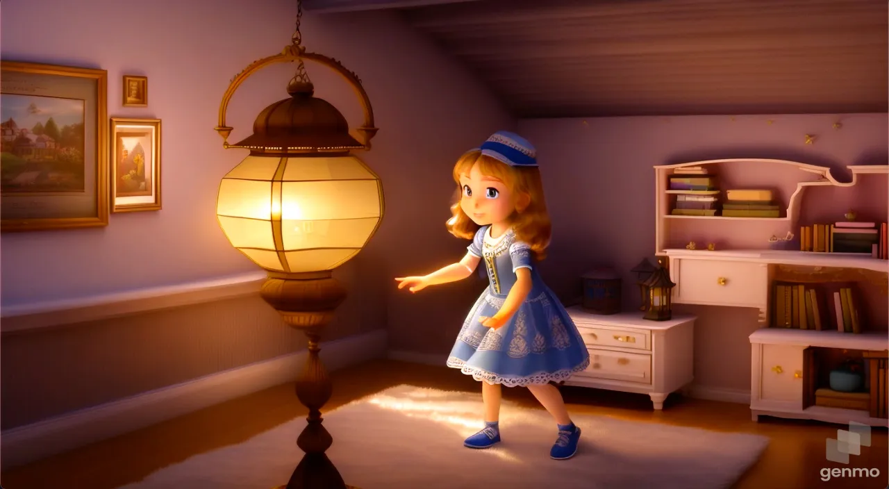 a little girl in a blue dress with genie 3d cartoon 3d animated ultra HD