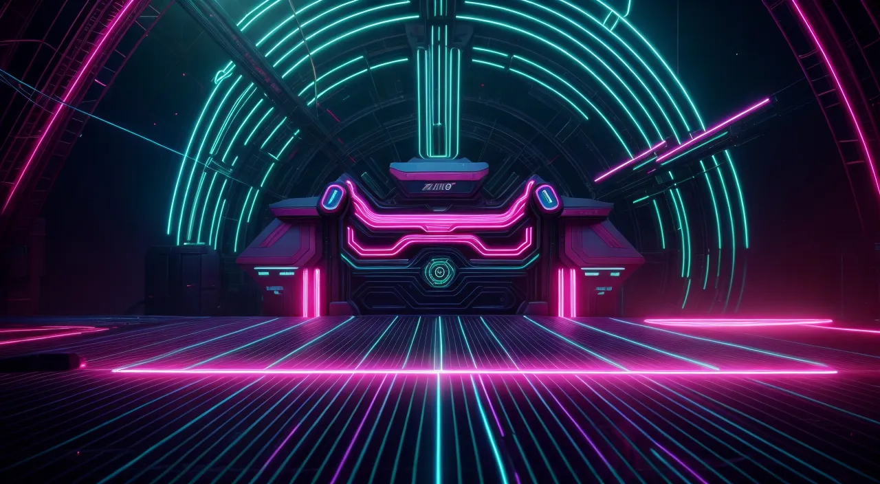 a futuristic tunnel with neon lights