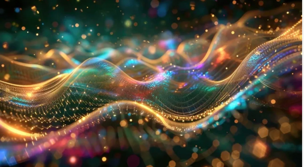 a colorful abstract background with lights and waves