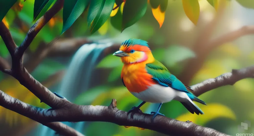 a colorful bird wearing headphones.