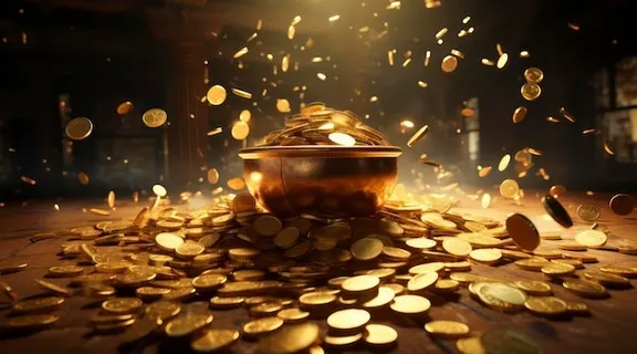 falling Money with golden background