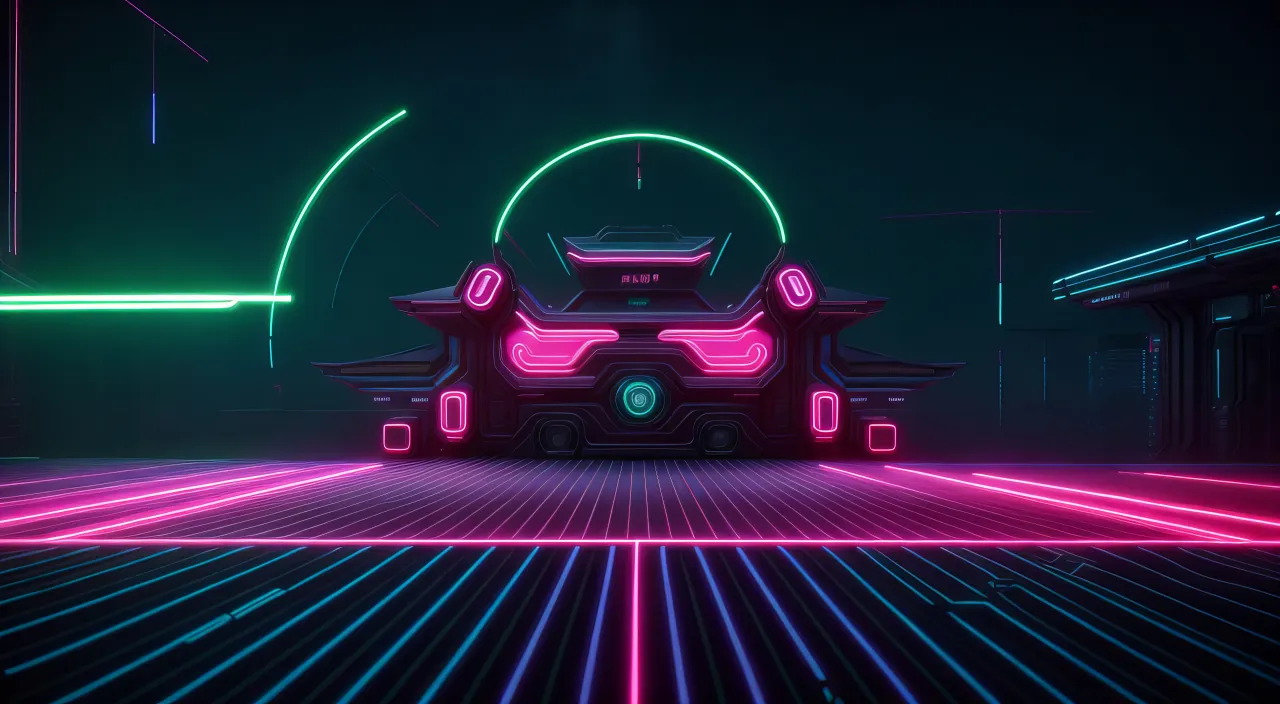 a futuristic car with neon lights driving through a tunnel