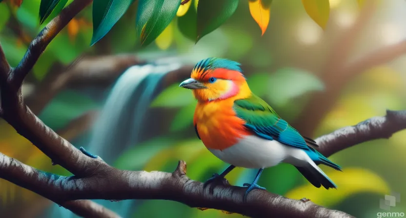 a colorful bird sleeping on a tree branch