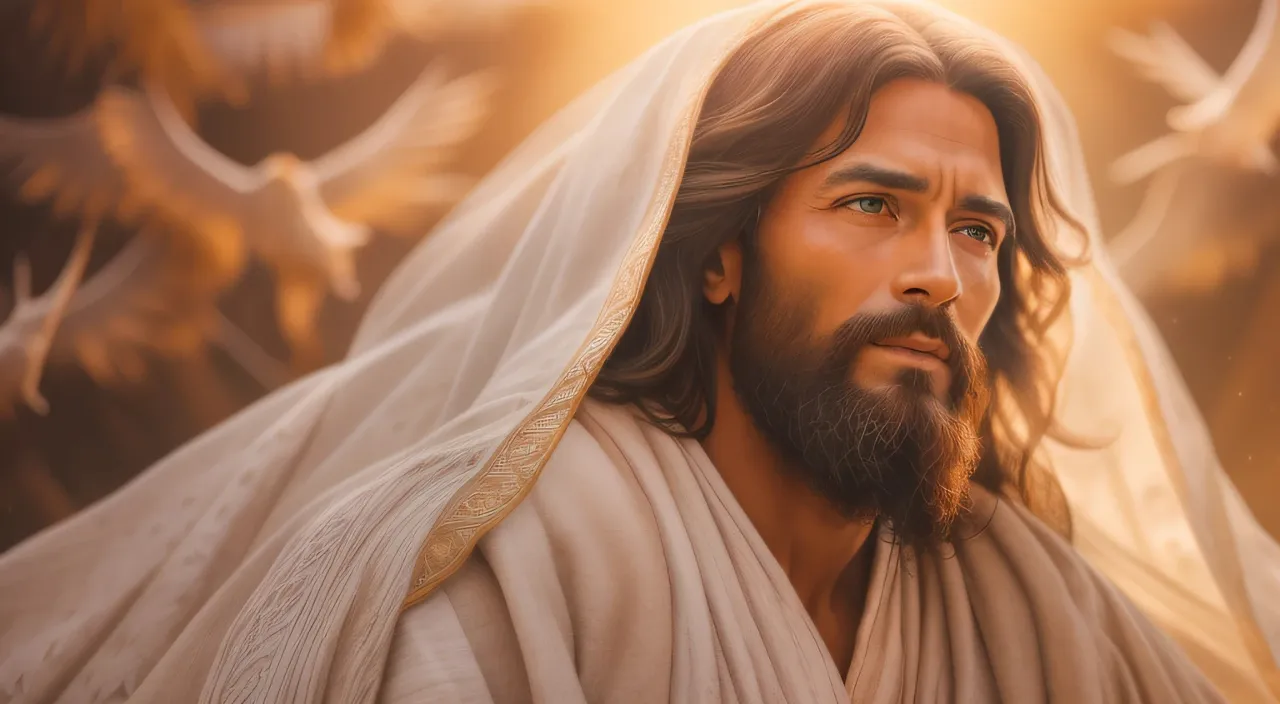 a man with long hair and a beard wearing a white veil