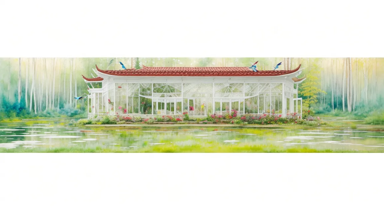 a painting of a gazebo in a park