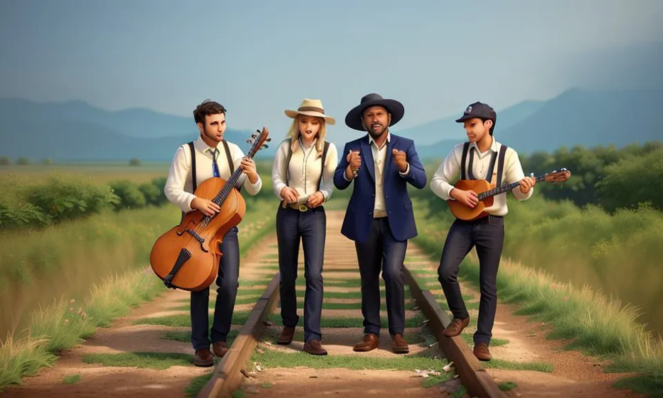 a group of people standing on a train track