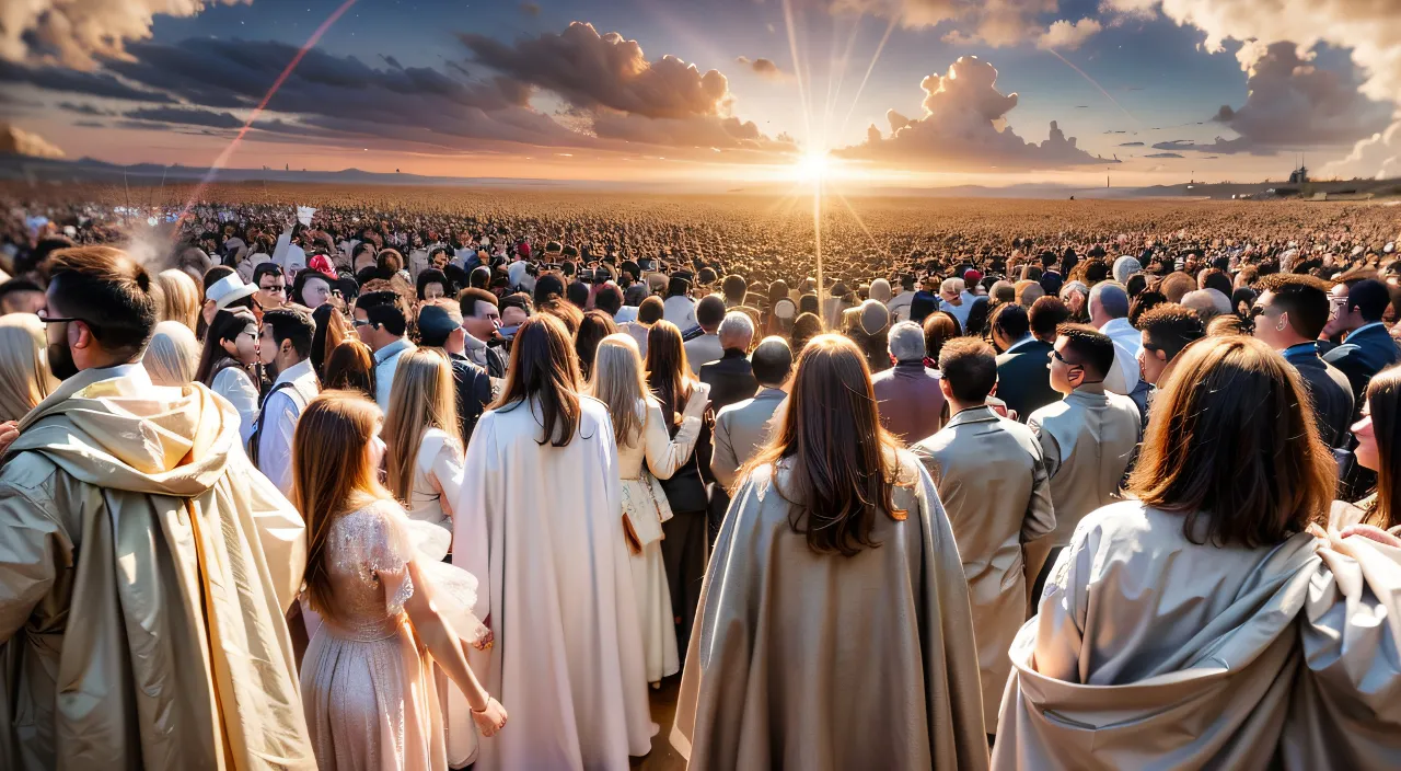 a large group of people standing in a field