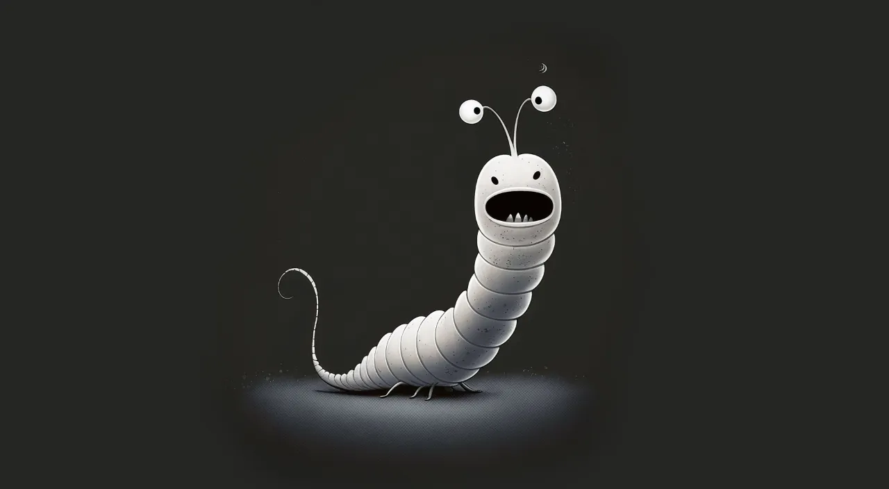 cute speaking worm on a black background