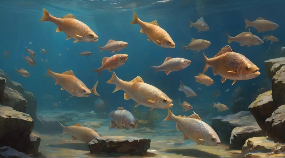 a large group of fish swimming in an aquarium