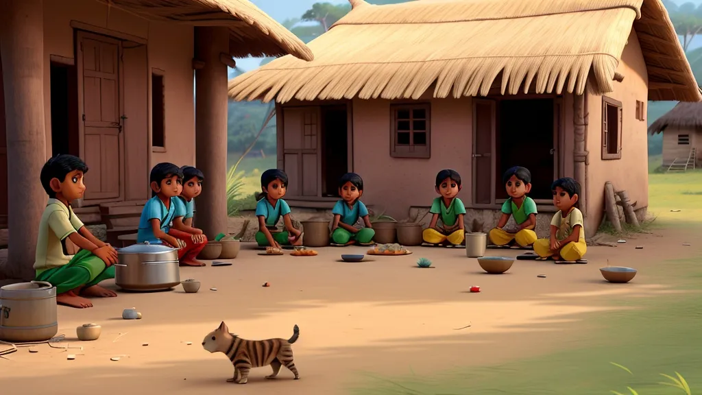 a group of children sitting on the ground in front of a house