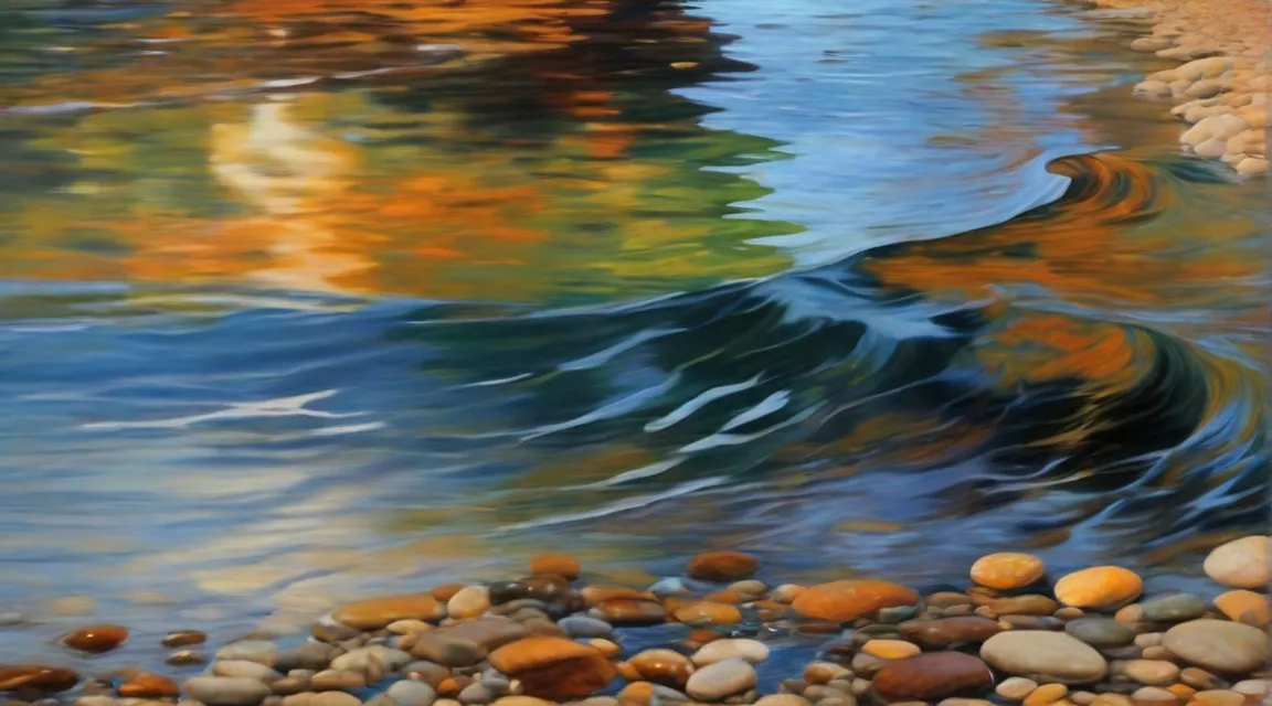 a painting of a river with rocks and water