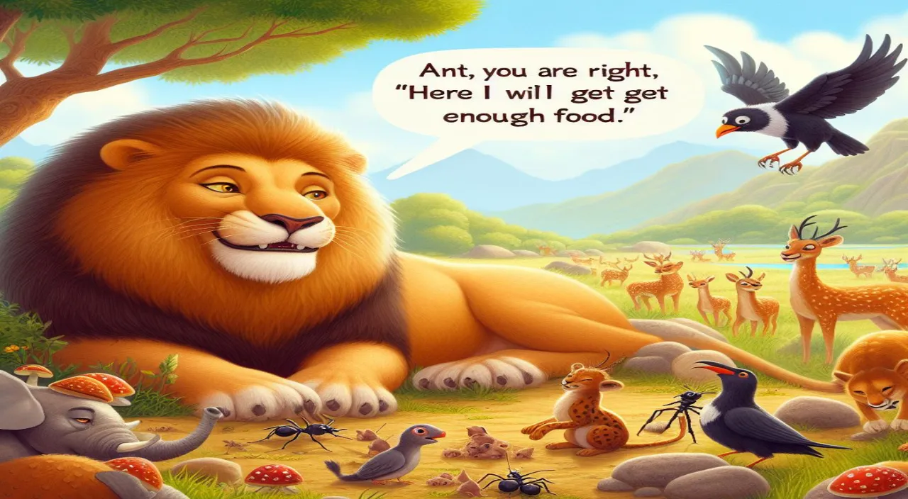 a picture of a lion surrounded by other animals