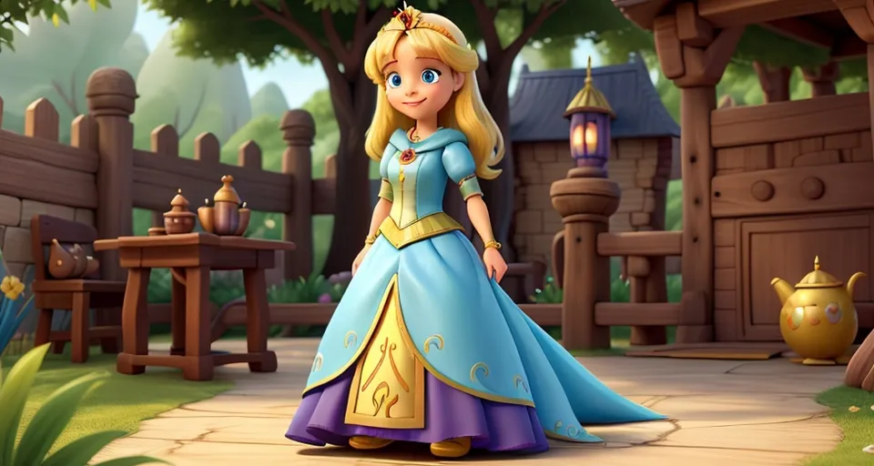 a cartoon of a princess in a blue dress