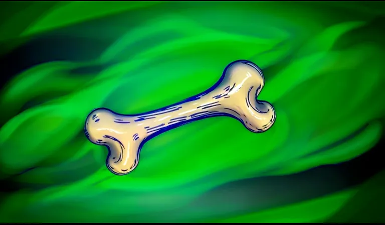 a bone on a green leafy background