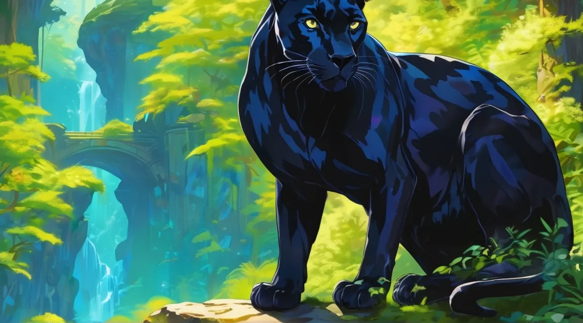 a black panther sitting on a rock