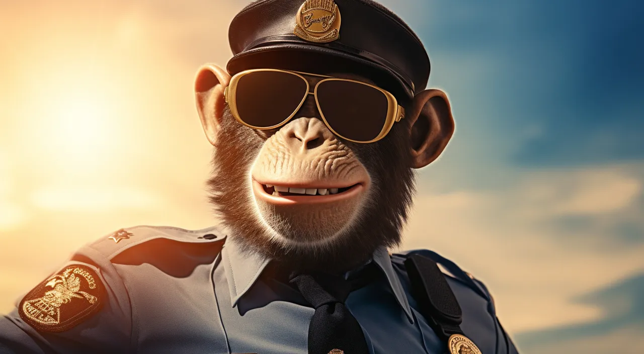 a monkey wearing sunglasses and a police uniform