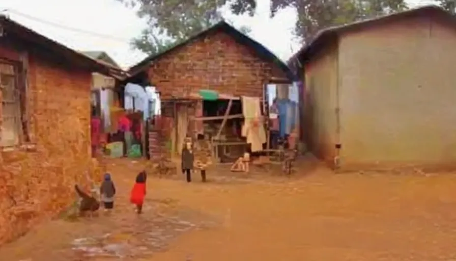 a group of people walking down a dirt road, 2d animation