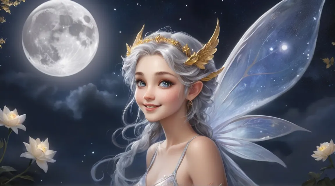 a fairy is standing in front of a full moon