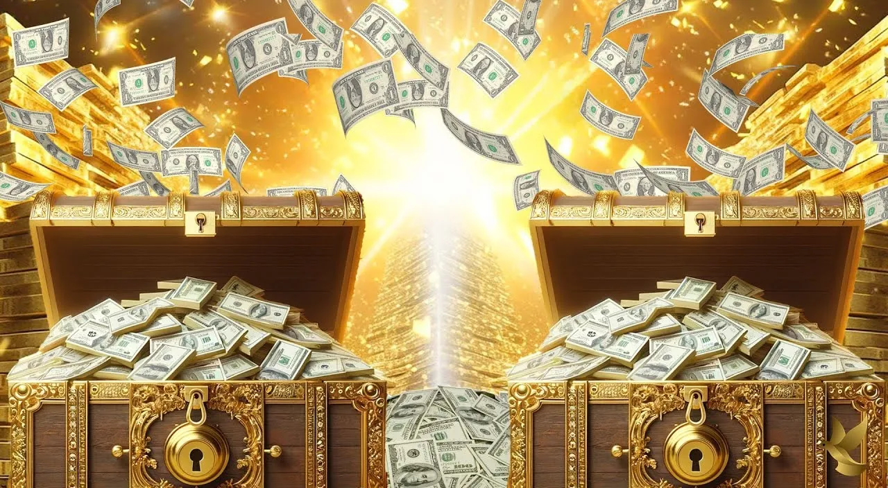 Create a money with a golden background, 8k, size of 1920x1080, colorful
