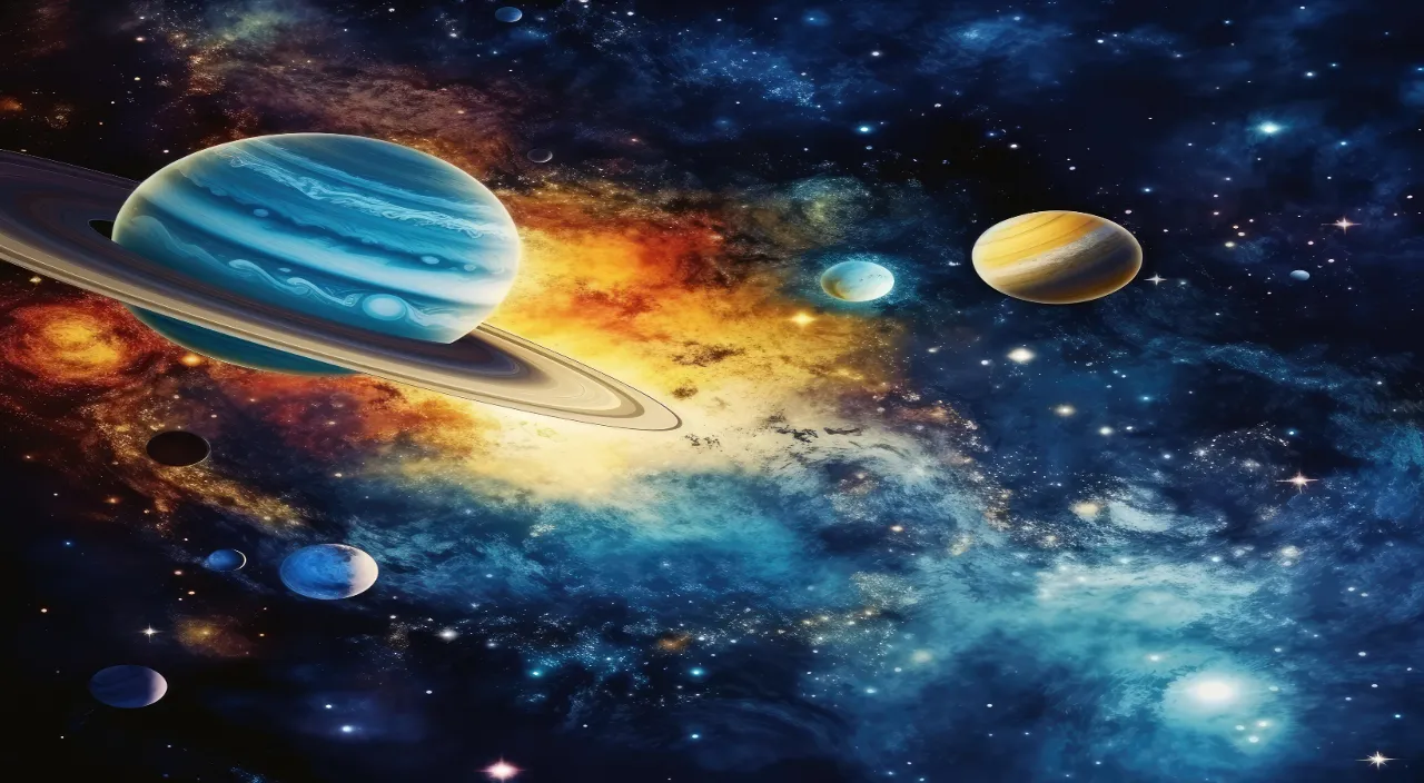 a space scene with planets and stars in the background