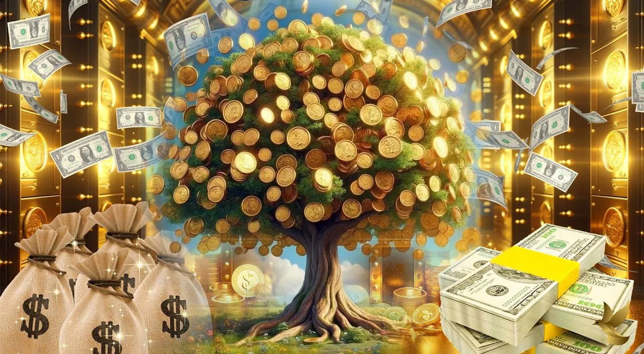 Create a money with a golden background, 8k, size of 1920x1080, colorful
