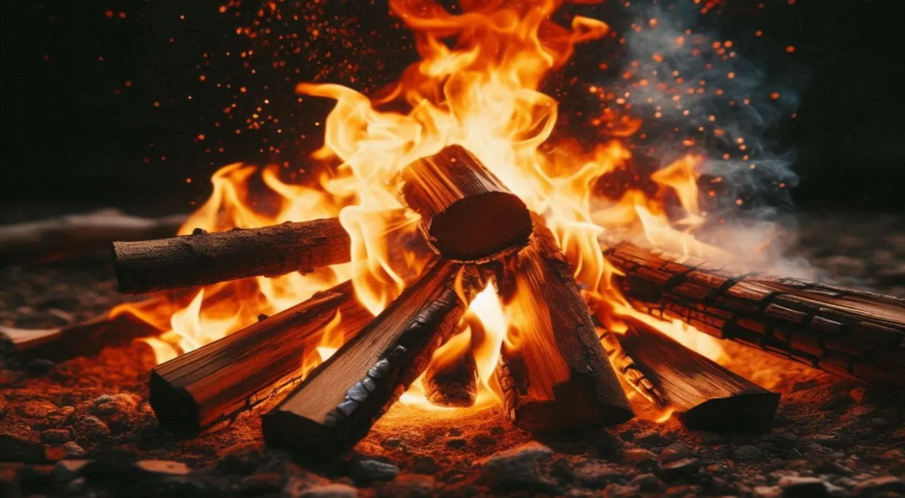 a close up of a bunch of logs on a fire