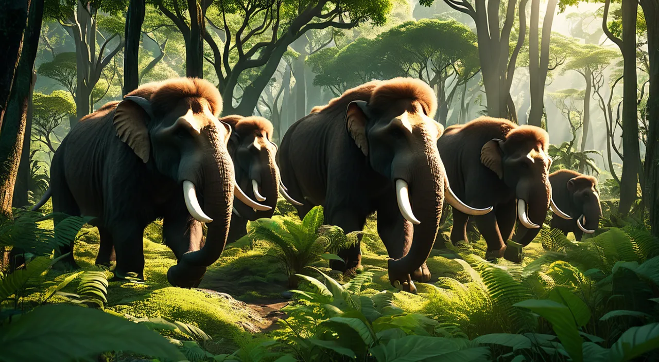 a herd of elephants walking through a lush green forest