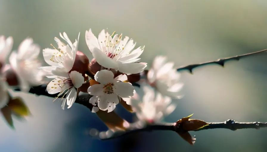 a branch of a tree with white flowers