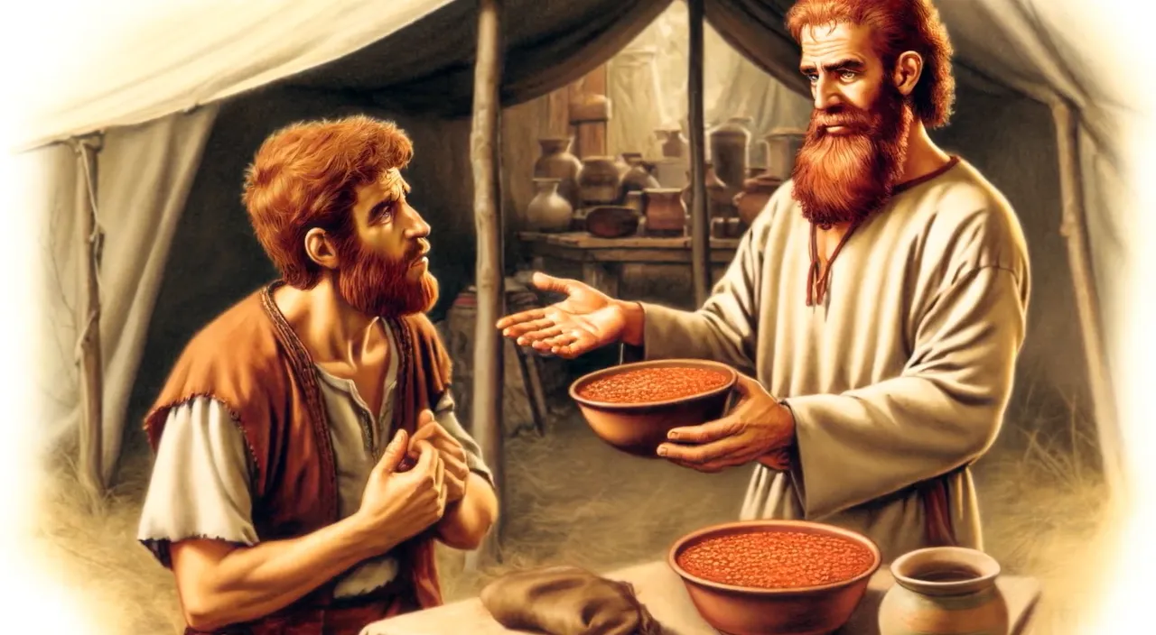 a painting of two men holding bowls of food