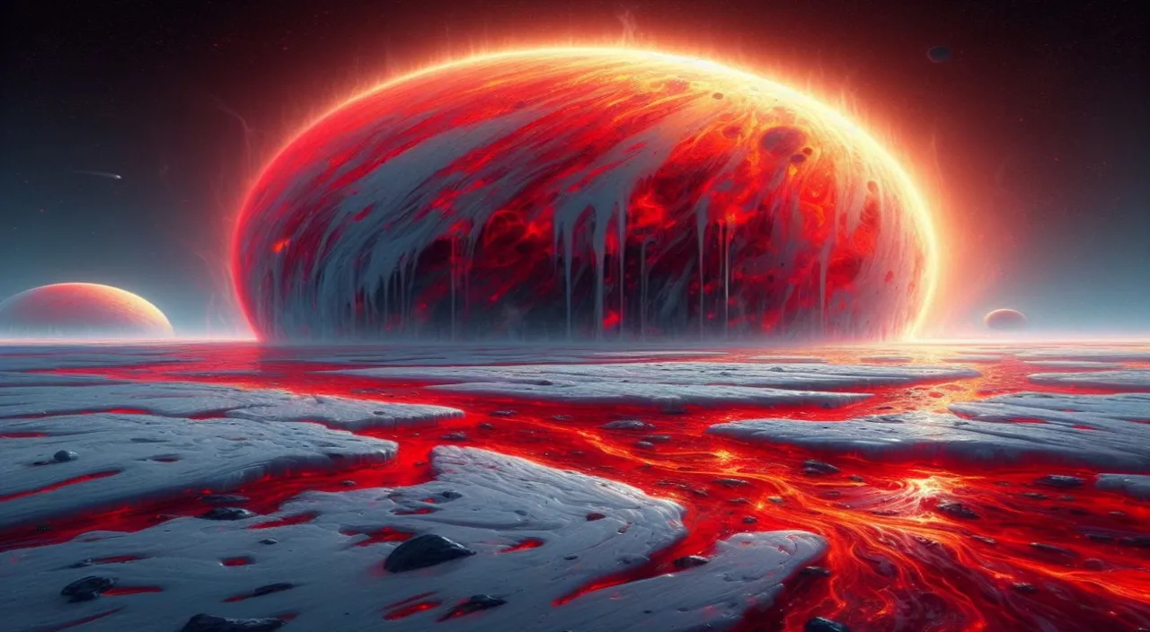 an artist's rendering of a red planet in the distance