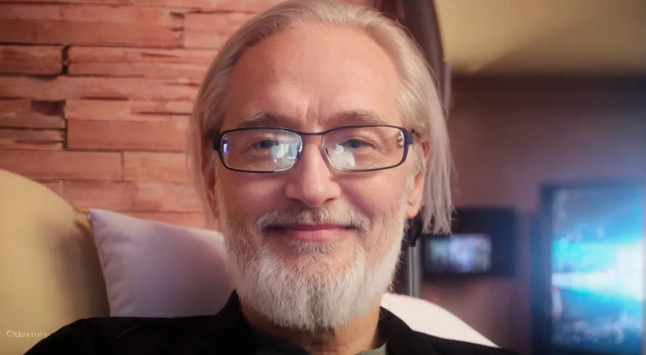 A closeup of a mad scientist's face wearing glasses and a bow tie