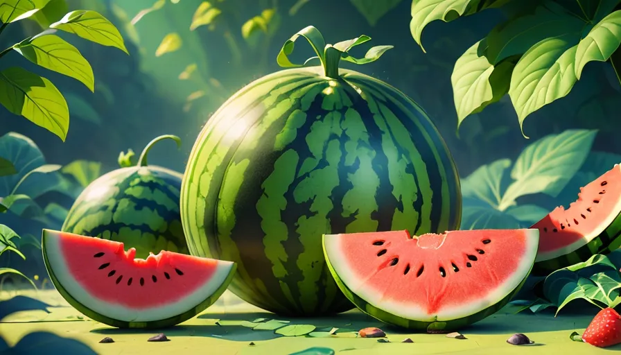 a group of watermelons sitting on top of a lush green field