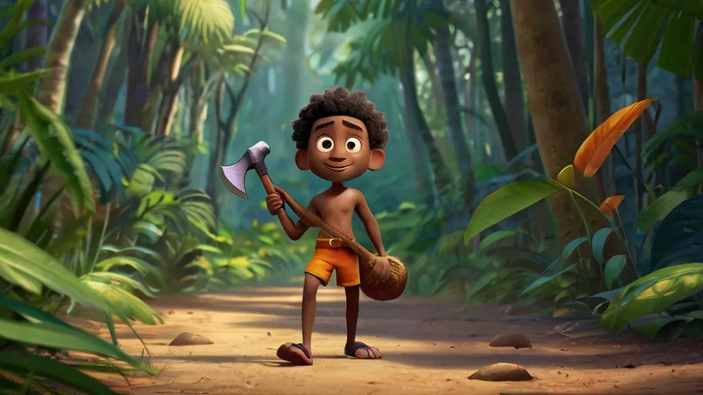 a cartoon character holding a hammer in a jungle