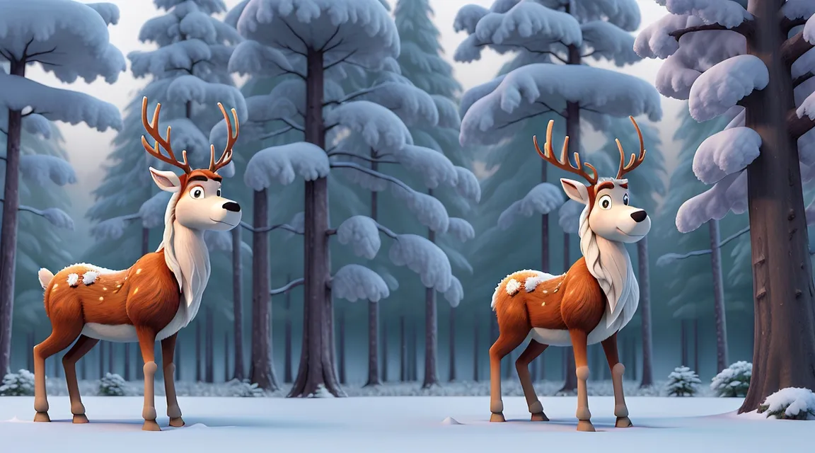 a deer standing next to each other  and smiling a forest