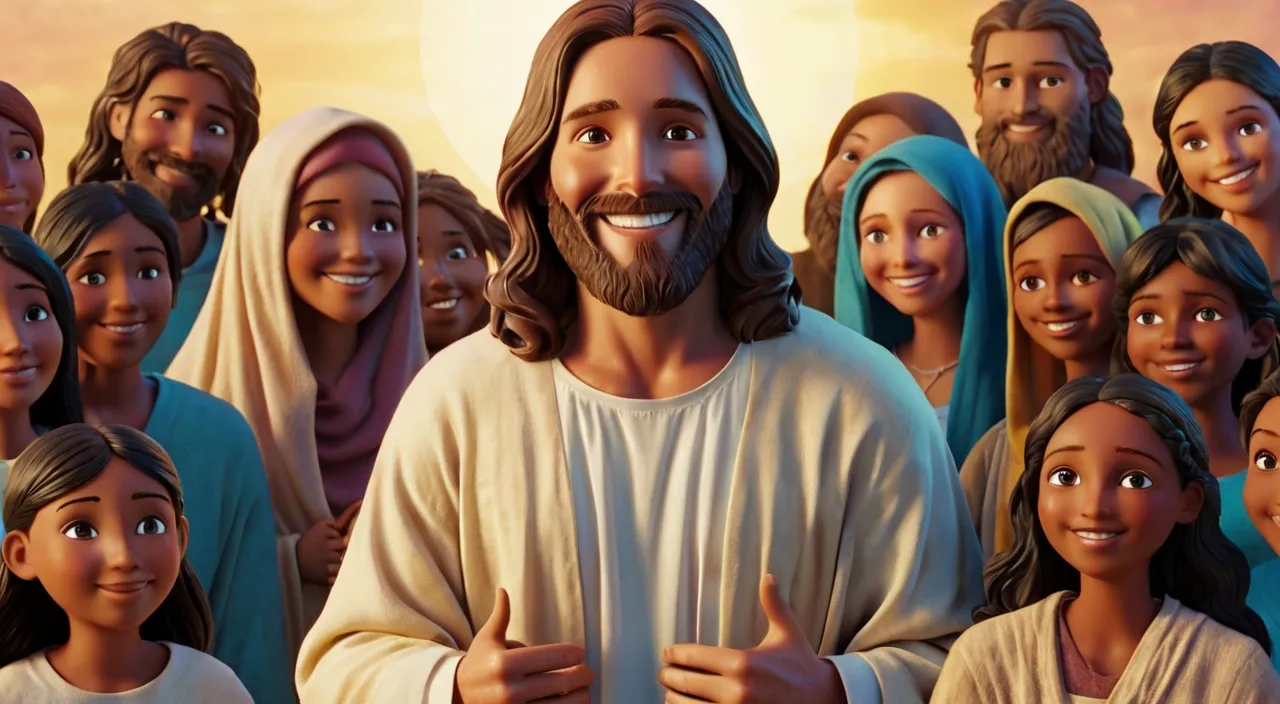 a group of people with a jesus face