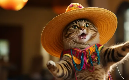 a cat wearing a sombrero and a necklace