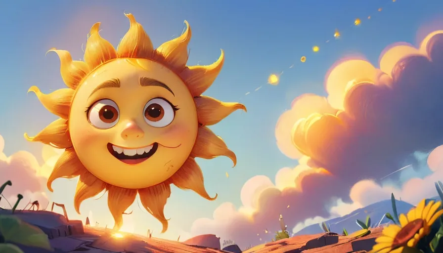 a cartoon sun with a happy face on a sunny day