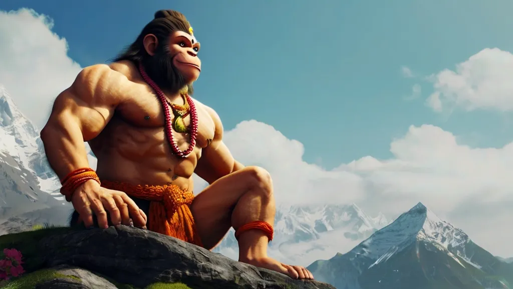 Create a god hanuman with a golden background, 8k, size of 1920x1080, colorful
