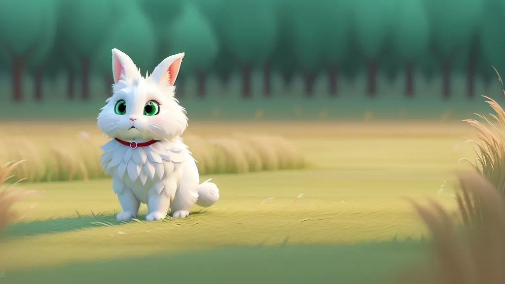 a white cat sitting on top of a grass covered field