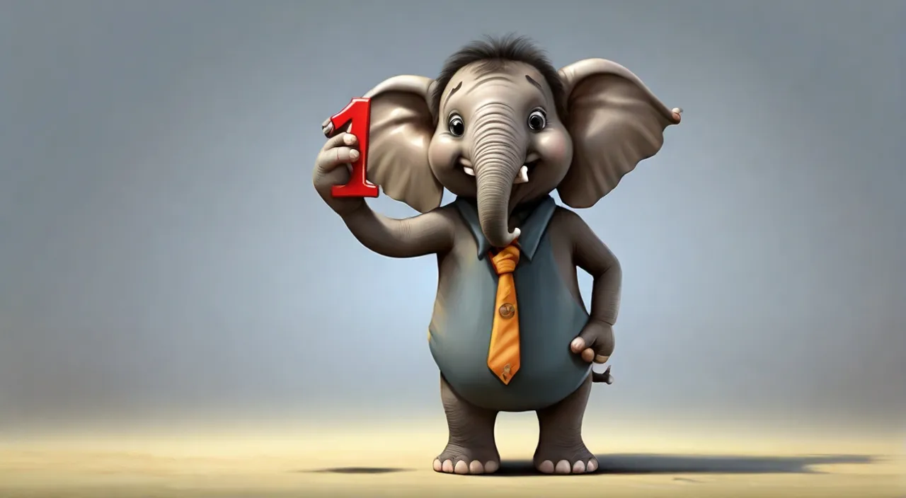 an elephant with a tie holding a red object.c