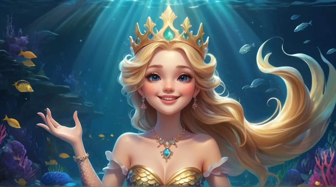 a beautiful blonde mermaid with a crown on her head