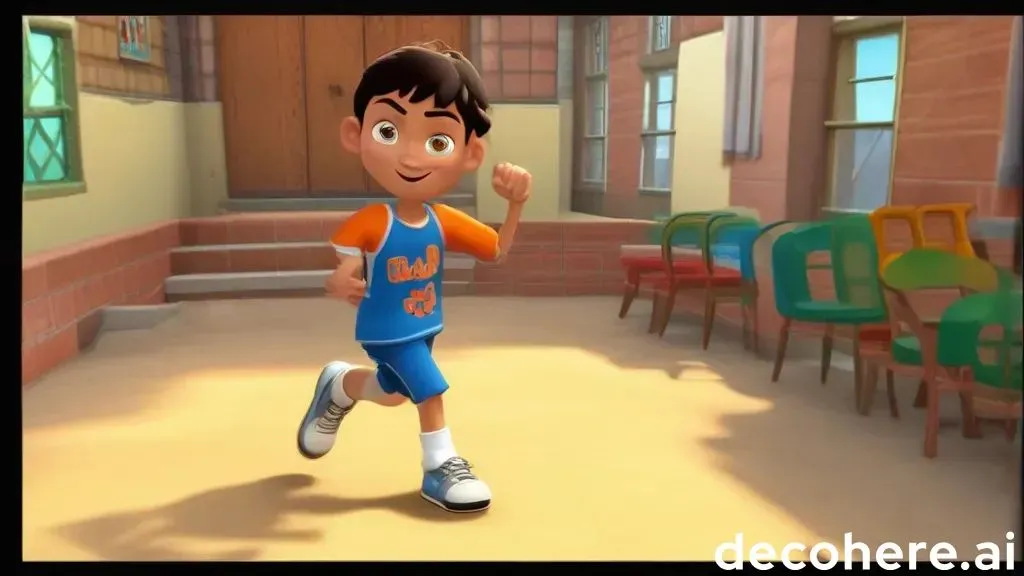 a young boy is running in a classroom