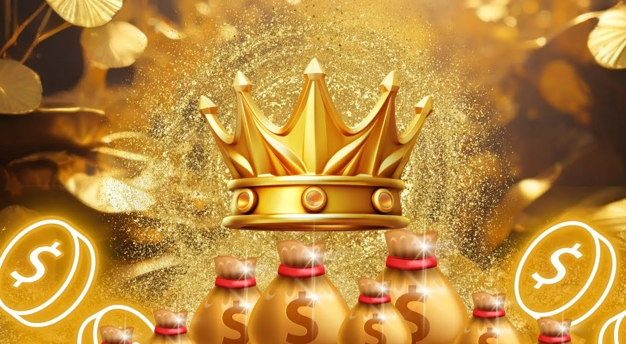 create a falling Money with golden background, 8k , size of 1920x1080, colorful
