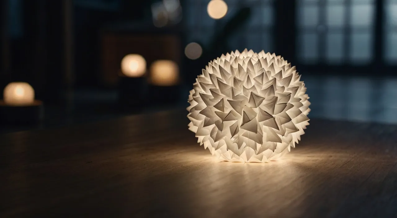 a origami paper ball sitting on top of a wooden table