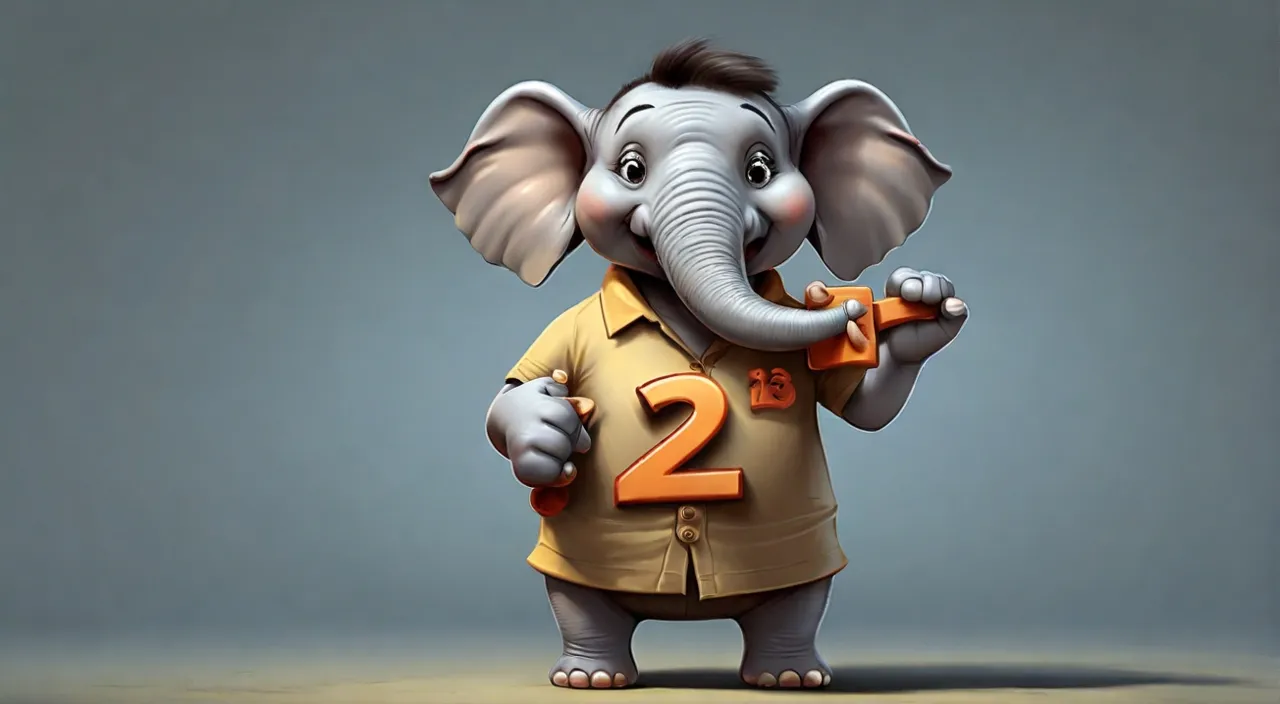 a cartoon elephant with a number two on it's shirt.c