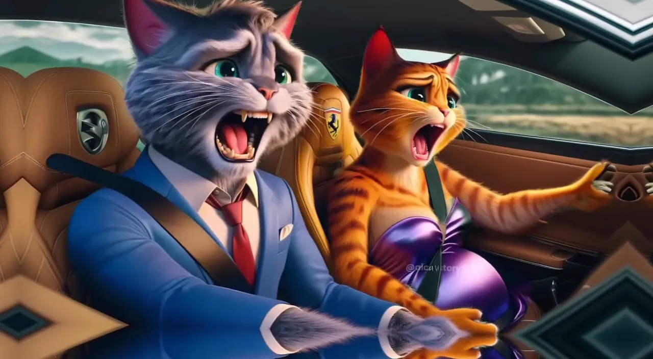 a couple of cats that are in a car