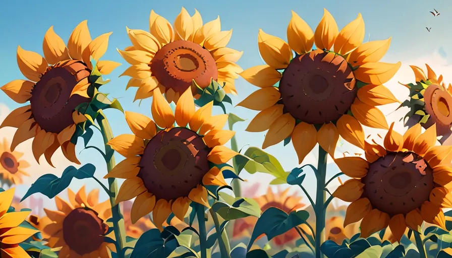 a bunch of sunflowers that are in a field